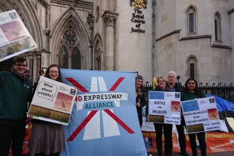 BBOWT protesting the Expressway outside the Royal Courts of Justice
