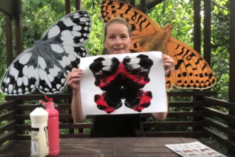 Laura making a butterfly print