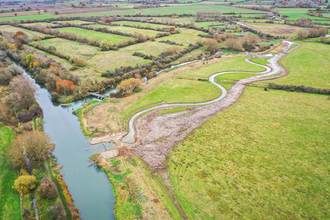 An aerial view of the new Thames Channel at Chimney Meadows that BBOWT created in its Water Environment Grant (WEG) project.