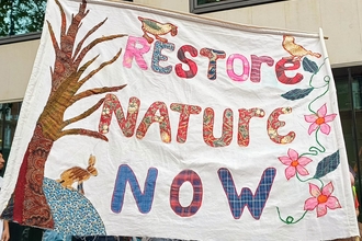 Banner saying restore nature now