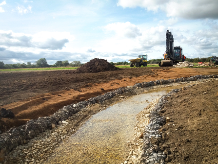 The new fish bypass channel in the Duxford Old River portion of Chimney Meadows nature reserve, pictured under construction in September 2021. Picture: Pete Hughes