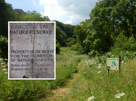 Dancersend nature reserve entrance and original sign