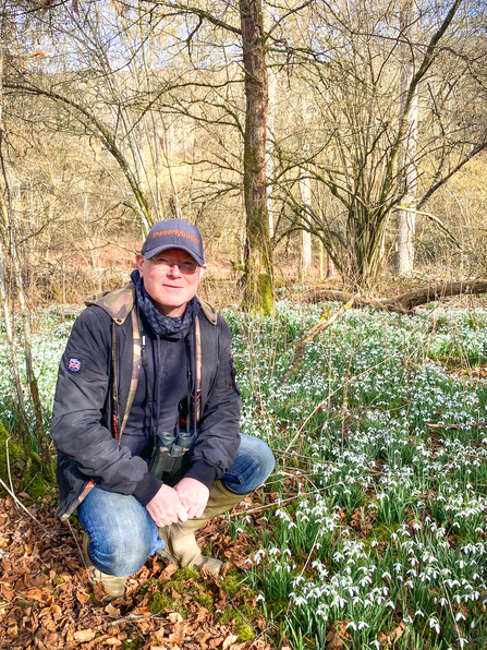 Jon Mason, aka TheEarlyBirder, with the snowdrops at BBOWT's Warburg Nature Reserve near Henley