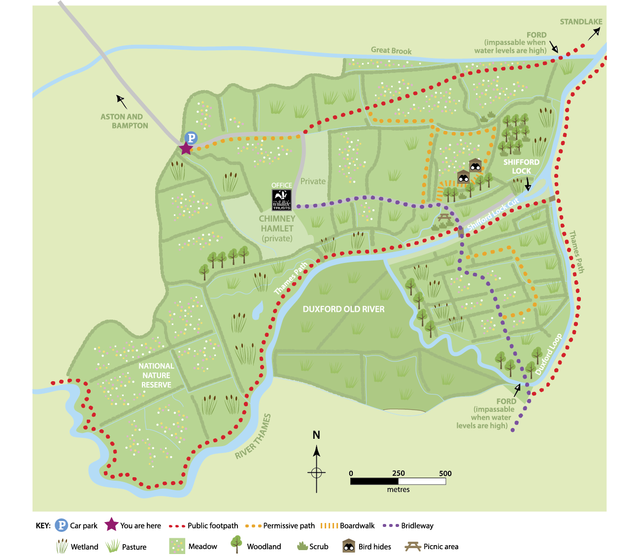 Map of Chimney Meadows and Duxford Old River