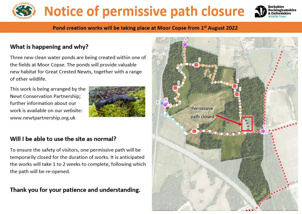 Moor Copse permissive path closure 2022