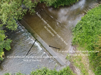 Annotated photo of baffles fitted to the ford