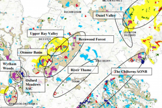 Map showing priority habitats on the OxCam Expressway corridors