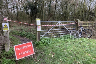 A footpath at BBOWT's Calvert Jubilee nature reserve closed by HS2 workers in December 2019.