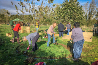 BBOWT staff and volunteers start work on the Trust's new Engaging With Nature community garden at the Nature Discovery Centre, Thatcham. Picture: Lis Speight