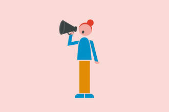 Graphic illustration of a woman holding a megaphone, as if they are trying to communicate something