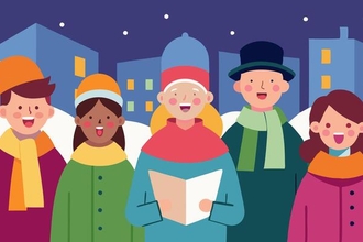 a cartoon image of carol singers