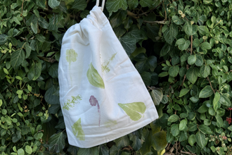 Drawstring Bag with leaves pressed