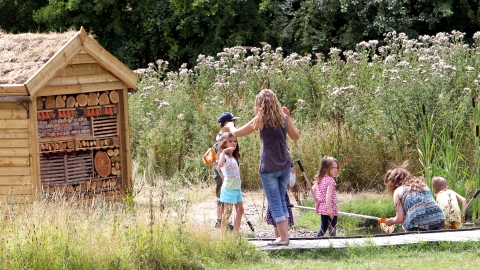 family near bug hotel