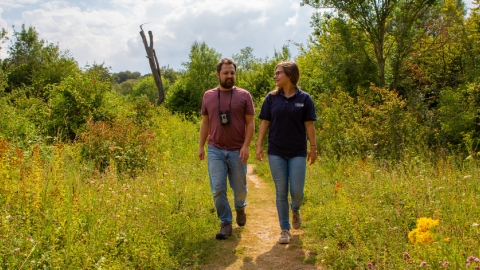 People on a meadow walk