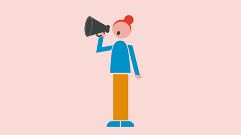 Graphic illustration of a woman holding a megaphone, as if they are trying to communicate something