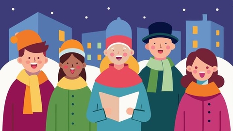 a cartoon image of carol singers