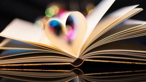 a close up of an open book with a blurry background