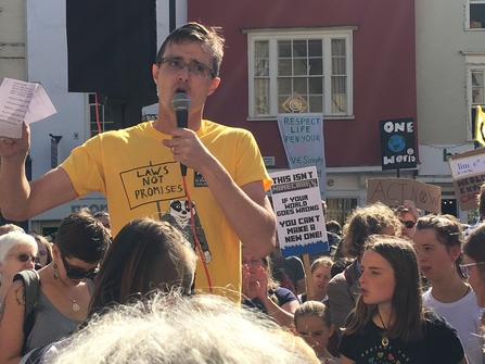 BBOWT's Matthew Stanton addressing the crowd at Oxford global climate strike