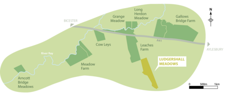 Map of BBOWT sites that make up the Upper Ray Meadows nature reserve
