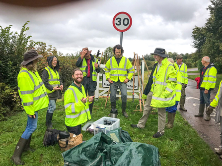 Hedgerow Havens volunteers sow wildflower seeds along roadside verges near the village of Weedon. Picture: Marcus Militello