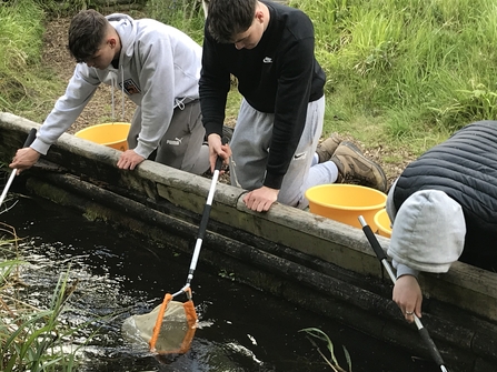 Secondary school biology students pond dipping at College Lake.