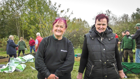 BBOWT volunteer Gill Marshall, left, and Engaging with Nature service user Carol at the community garden at the Nature Discovery Centre. Picture: Lis Speight