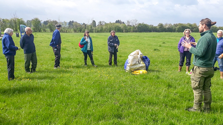 Hedgerow Havens project officer Marcus Militello with residents of Quainton at the village recreation ground.