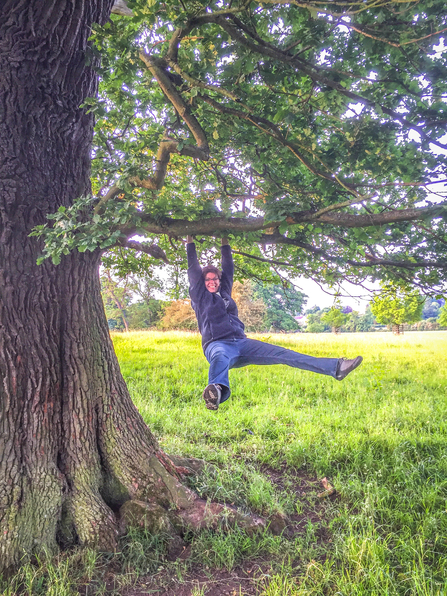 BBOWT CEO Estelle Bailey climbing a tree