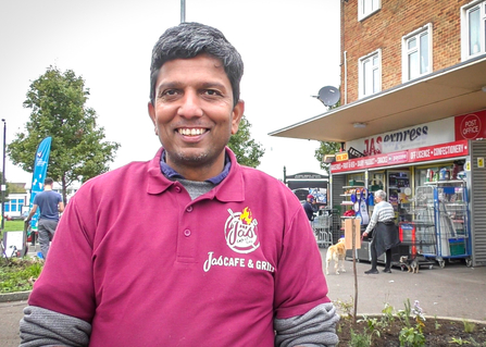 Nahulasalingam Abiram, a shopkeeper in Southcote, Reading, who has been helping to plant flowers in Coronation Square as part of BBOWT's Nextdoor Nature project. Picture: Kate Titford