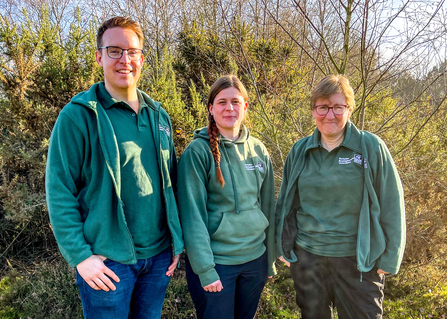 BBOWT's 2023 seasonal wardens for Greenham & Snelsmore commons: Richard Tilley, Zoe Burfitt and Amanda Wilkinson