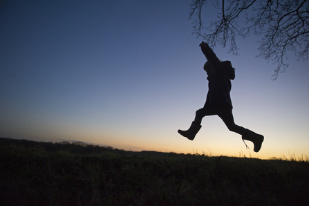 Child silhouetted against night sky