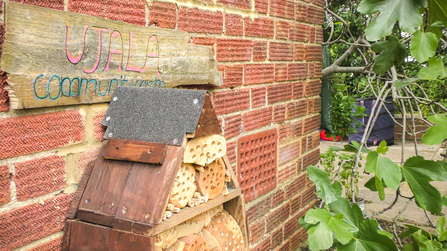 The large bug hotel at the Slough Ujala community centre garden