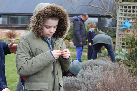 A young boy looking for bugs as part of the BBOWT Engaging with Nature project