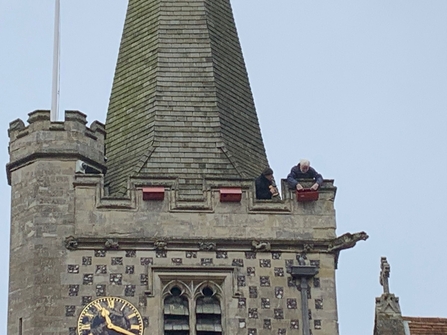 Church tower with swift nest boxes