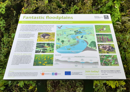 'Fantastic Floodplains' visitor information board at Chimney Meadows National Nature Reserve
