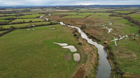 Aerial view of scrapes at Duxford Old River