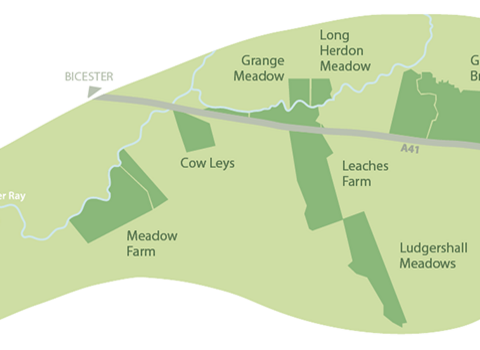 Map of BBOWT sites that make up the Upper Ray Meadows nature reserve in Buckinghamshire