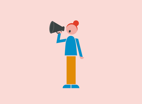 Graphic illustration of a woman holding a megaphone, as if they are trying to communicate something