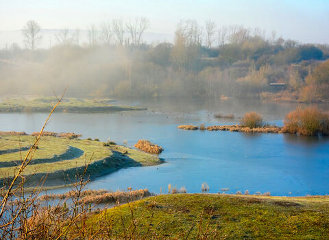 Winter mist over College Lake Nature Reserve, Buckinghamshire